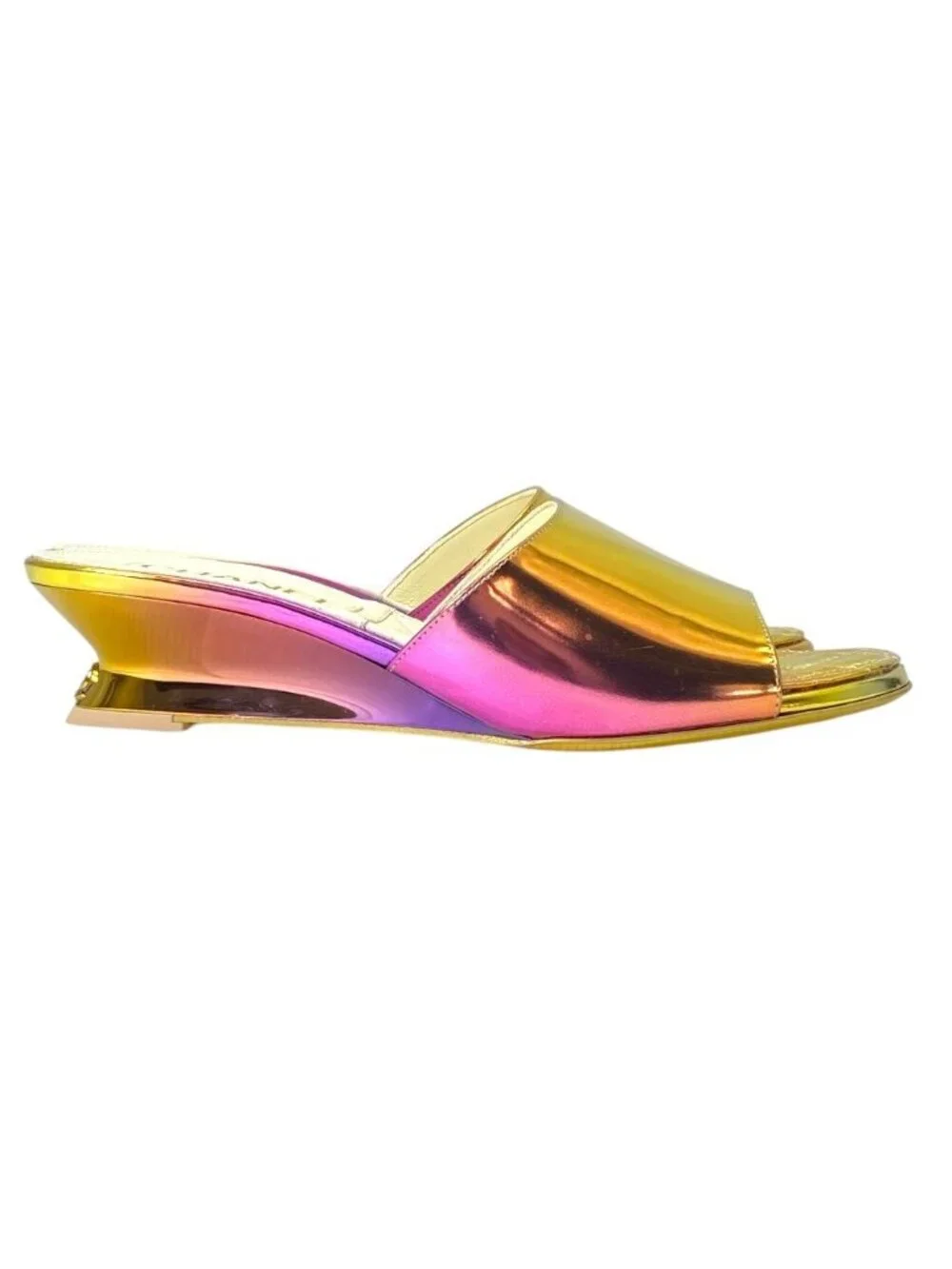 Chanel CC Logo Sandals Rainbow Aurora Leather Gold Pink